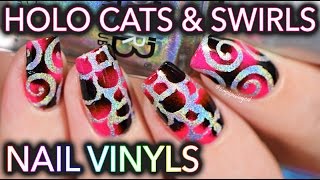 Holographic cat nails with vinyls  SO EASY MEOW [upl. by Iain]