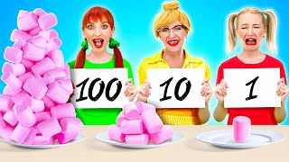 100 LAYERS FOOD CHALLENGE  Giant VS Tiny Food For 24 Hours by 123 Go CHALLENGE [upl. by Heid]