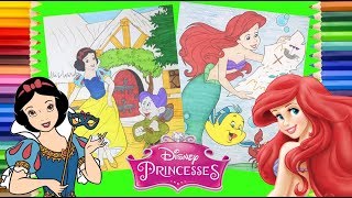 Disney Princess Ariel with Friends amp Snow White with Dopey  Coloring Pages for kids [upl. by Valene]