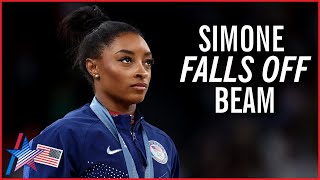 Simone Biles FALLS Off Beam At Paris Olympics Before Winning Silver In Final Floor Event [upl. by Tireb]