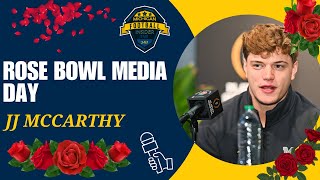 Michigans JJ McCarthy talks Alabama amp more at Rose Bowl media day for College Football Playoff [upl. by Adnaloj685]