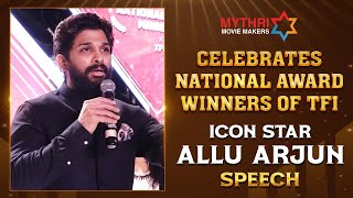 Allu Arjun Emotional Speech  Celebrating National Award Winners  Pushpa  Mythri Movie Makers [upl. by Ahsetra]