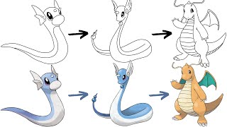 How To Draw DRATINI DRAGONAIR and DRAGONITE POKEMON  Pokemon Evolution [upl. by Schell]