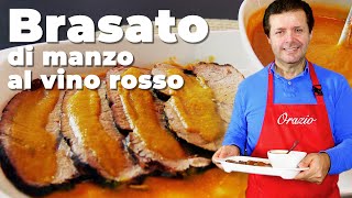 BRASATO DI MANZO AL VINO ROSSO  Come fare un brasato gustoso e tenerissimo [upl. by Annaes821]