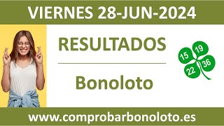 Resultado del sorteo Bonoloto del viernes 28 de junio de 2024 [upl. by Eenhpad]