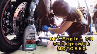 How to DIY Engine Oil Change With MOTOREX  Tiny Jen [upl. by Ulric223]