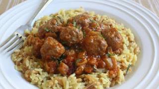 Mini Lamb Meatballs with Spicy Eggplant Tomato Sauce  Lamb Meatballs Recipe [upl. by Adnirual]