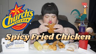 Churchs Spicy Fried Chicken and Sides Mukbang [upl. by Naicul]