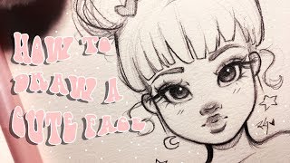 ♡ HOW TO DRAW A CUTE FACE ♡ Step by Step with Christina Lorre [upl. by Ferrand]