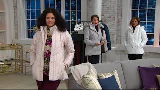 Susan Graver Quilted Jacket with Removable Faux Fur Trimmed Hood on QVC [upl. by Destinee]