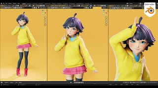 FlyCat  Himawari  Naruto character fanart modeling  Blender 36  40 [upl. by Gneh747]