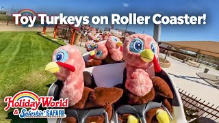 Turkey Plushies Ride On Thanksgiving Good Gravy Roller Coaster at Holiday World [upl. by Susana]