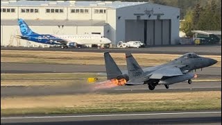 2 US Air Force McDonnell Douglas F15C Eagles “Redhawks” Afterburner Departure from PDX [upl. by Adonis]