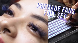 Full Set Using Premade Fans  Wispy Blue Colored Lashes Tutorial [upl. by Ahsieat]