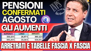 🔴 AUMENTI CONFERMATI PENSIONI AGOSTO 👉 TABELLA ESEMPI X OGNI FASCIA VERIFICA NUOVI IMPORTI NETTI❗️ [upl. by Vacuva]