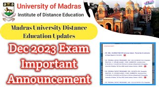 Latest Dec 2023 Exam Important Updates  Madras University Distance Education Updates  IDEUNOM [upl. by Daenis]