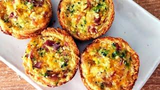 Easy Quiche Toast Cups  Ham Cheese amp Broccoli Mini Quiche Recipe [upl. by Eliezer782]