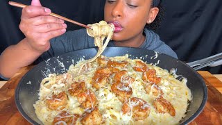 ASMR MUKBANG CREAMY CHEESY SHRIMP FETTUCINE ALFREDO PASTA NO TALKING 먹방 EAT SHOW asmrmukbangviral [upl. by Huberty59]