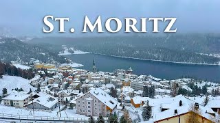 St Moritz Switzerland 4K  Snowy Scenic Walk Relaxing Snowfall Video  Travel Vlog Walking Tour [upl. by Fagaly386]