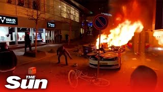 Chaos in Rotterdam as antilockdown protests turn into an orgy of violence [upl. by Ylla]