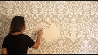 How to Stencil an Embossed Wall with Raised Designs amp Joint Compound Plaster [upl. by Dnalel]