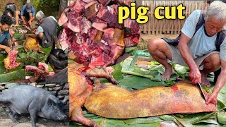 Traditional pig cut style in Nepal villagelife pig pork [upl. by Ynnej]