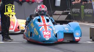 Isle of Man TT  3 Wheeling 2016 Sidecar Race 1 Grid Start  Red Flagged [upl. by Enyawed62]