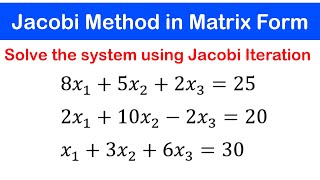 🟢06c  Jacobi Iteration Method in Matrix Form Example 1 [upl. by Francklin]