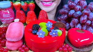 ASMR RED FOOD FRESH FRUIT MOUSSE CAKE ICE CREAM MUKBANG MASSIVE Eating Sounds [upl. by Aihseken]