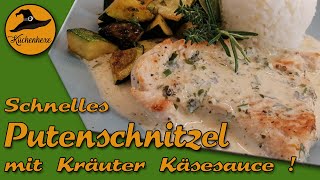 Putenschnitzel mit viel Kräuterkäsesauce  schnell  einfach  günstig und mega lecker [upl. by Harwilll]