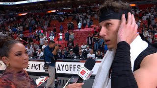 Tyler Herro talks Heat Advancing to Playoffs amp Facing Celtics in 1st Round Postgame Interview [upl. by Katushka]