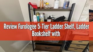 Review Furologee 5Tier Ladder Shelf Ladder Bookshelf with Removable Drawer Rustic Bookcase Storag [upl. by Atiuqin]