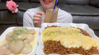 ASMR MUKBANG I 치즈스콘 🧀 듬뿍 짜파게티 달콤한 크림새우🍤 디저트는 구슬 아이스크림 eating [upl. by Stuppy]