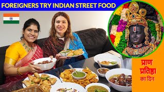 Foreigners try Indian street food  SAMOSA PAKORE GULAB JAMUN  Indian Food Reaction [upl. by Mullane]