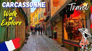 Cité de Carcassonne 🏰 Most Beautiful Fortified Medieval City in France ☔ Rain Walk 4K [upl. by Khalin]