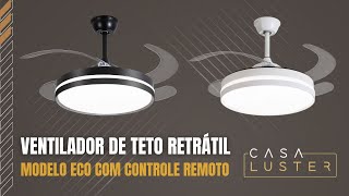 VENTILADOR DE TETO RETRÁTIL COM CONTROLE REMOTO MODELO ECO LUMINÁRIA LED MODERNA ventiladordeteto [upl. by Kandace]