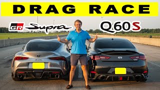 2021 Toyota Supra GR vs Infiniti Q60S comparison drag and roll [upl. by Gnni]