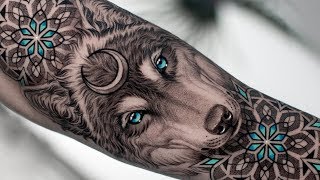 REALISTIC WOLF amp GEOMETRIC TATTOO TIME LAPSE [upl. by Obadiah]