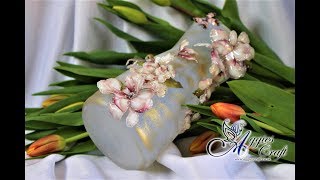 Mix Media Tutorial  Frosty Glass Vase with Sospeso Flowers  DIY [upl. by Aihsyt]