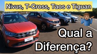 QUAL A DIFERENÇA ENTRE NIVUS TAOS TCross e Tiguan Preços motores visual e equipamentos [upl. by Rialb]