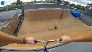 GIANT HALF PIPE TRICKS ON SCOOTER [upl. by Nolak]