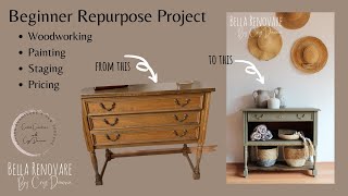 Beginner Furniture Repurpose Project Woodworking Painting Staging amp Pricing [upl. by Sirrad499]