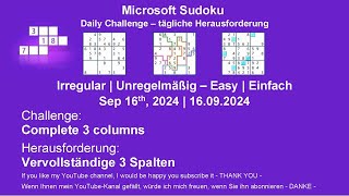 Sudoku Daily Challenges  Irregular – Easy  Sep 16th 2024 [upl. by Skier]