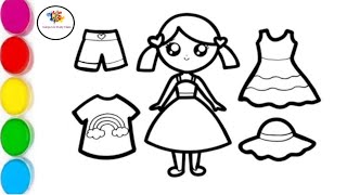 How to Draw a Cute Girl With Dress 👗👗 for kids Painting amp Coloring for kids  Lets Draw Together [upl. by Ahsenar]