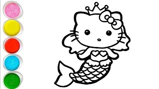 Hello Kitty Mermaid🧜‍♀️ Drawing And Coloring For Kids And Toddlers  Easy Hello Kitty drawing [upl. by Oflunra508]