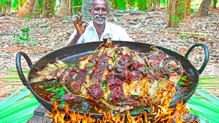 GIANT BLACK POMFRET FISH FRY  DELICIOUS FISH RECIPE Village Healthy Food Grandpa Cooking Show [upl. by Enirahtak]