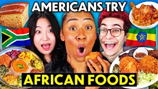 Americans Try African Food For The First Time Jollof Rice Peri Peri Chicken Injera [upl. by Waal]