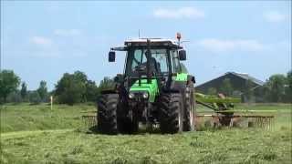 Gras harken met Deutz Agrostar 608 en Claas Liner 2600 [upl. by Hserus]