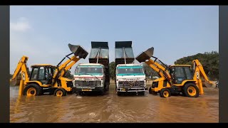 New JCB 3dx Loading Mud in mahindra 275 TATA 2518 Tipper Mahindra NOVO 605 stuck in mud Dump Truck [upl. by Peace]