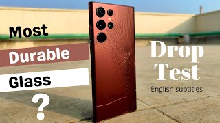 Toughest Smartphone Glass  Samsung Galaxy S22 Ultra Drop Test  English Subtitles [upl. by Ot]